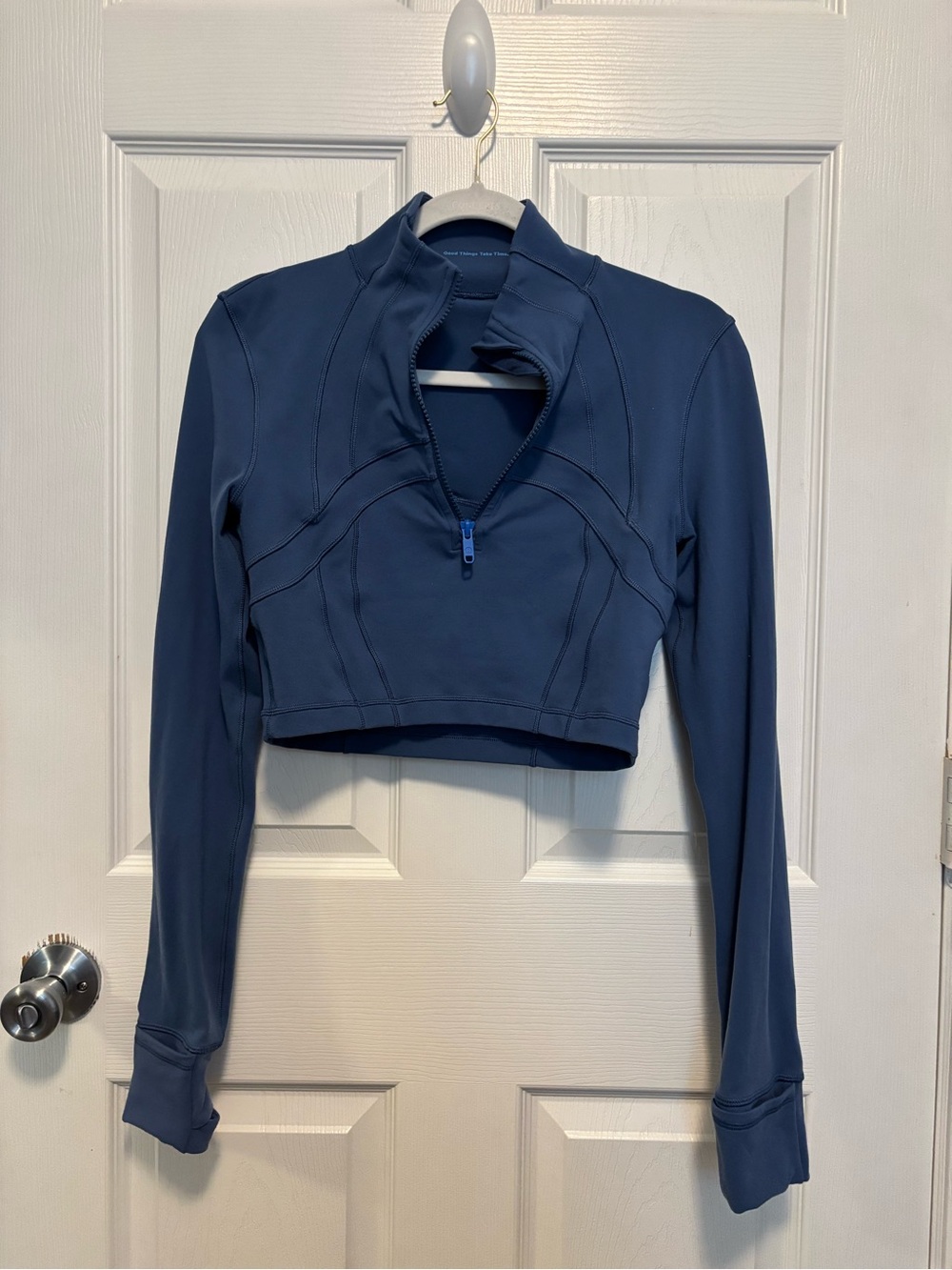Lululemon Navy Long-Sleeve Cropped Zip-Front Top